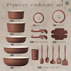 CAROTE 19Pcs Ceramic Cookware Set, Pots and Pans Set Non stick, Non Toxic Cookware Detachable Handle, Kitchen Cooking Set - Induction Cookware, Dishwasher/Oven Safe, PFAS Free, Chocolate