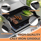 Universal Nonstick Cast Iron Griddle for Gas & Charcoal Grills & Stove Top, Thickened 25" x 16" Flat Top Grill Griddle Plate with Extra High Sidewalls, Grease Groove & Handles, for Camping