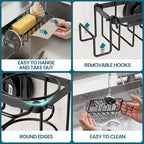 TAILI Sponge Holder with Strong Suction Cup, 4-in-1 Rustproof Sink Organizer - Sink Caddy Holds Sponges, Brushes, Stoppers & Scrapers -Black