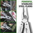 SHALL Multi Tool, 18-in-1 Multitool Pliers, Stainless Steel Multi-tool Pocket Knife w/Screwdriver Bit, Self-locking Multipurpose Tool w/Sheath for Camping Fishing Survival Hunting