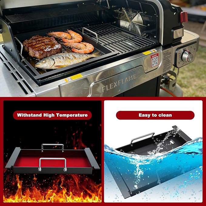 Half Size Griddle for Ninja Grill Replacment Parts,Griddle Plate for Ninja FlexFlame PG300 Grills, Carbon Steel Griddle Insert Compatible with Flex Flame Griddle Plate Part XSKHLFGRIDLE