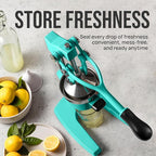 Zulay Kitchen Cast Iron Juicer - Easy-to-Clean Heavy-Duty Manual Juicer, Professional Citrus Juicer - Stainless Steel Lemon Squeezer - Manual Citrus Press & Orange Squeezer - Orange Juicer – Teal