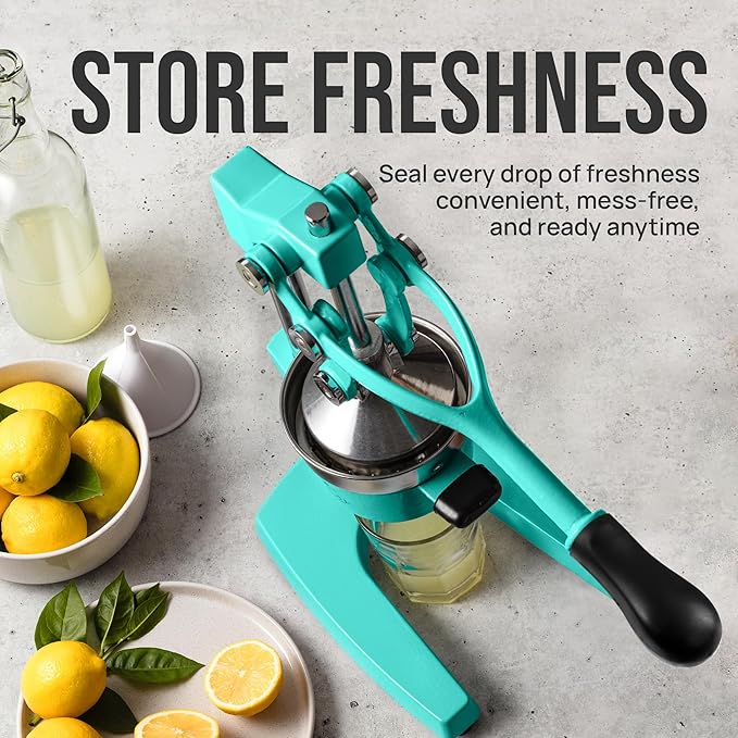 Zulay Kitchen Cast Iron Juicer - Easy-to-Clean Heavy-Duty Manual Juicer, Professional Citrus Juicer - Stainless Steel Lemon Squeezer - Manual Citrus Press & Orange Squeezer - Orange Juicer – Teal