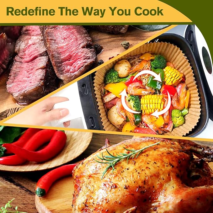 Air Fryer Liners Disposable for CHEFMAN Air Fryer, Power XL Air Fryer Liners, 6 qt 8QT Air Fyrer Liners, 9.5 inch Parchment Paper Liners for 10 Qt 12-Quart Air Fryer Oven