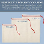 Celestial Gifts Muslin Bags - 100% Cotton Drawstring Bags Medium 100pcs, 5x7, Reusable Tea, Coffee, Jewelry, Gift, Spice Pouch and Sachet Bag - Made in USA - (Red Hem and Drawstring)