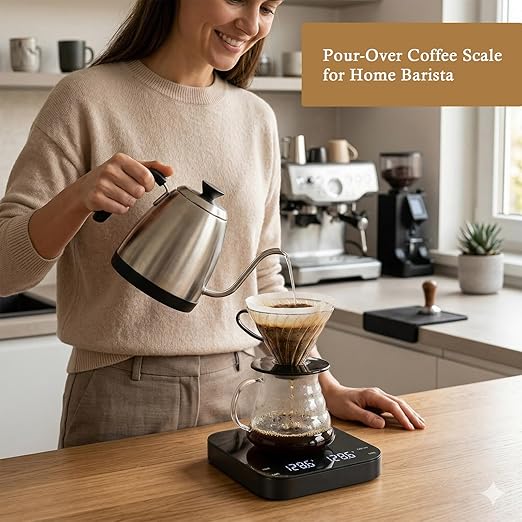 Digital Coffee Scale with Built-in Timer, 0.1g Precision to 3000g Rechargeable Espresso Scale, Touch Glass Kitchen Food Scale for Pour Over, Baking and Macros