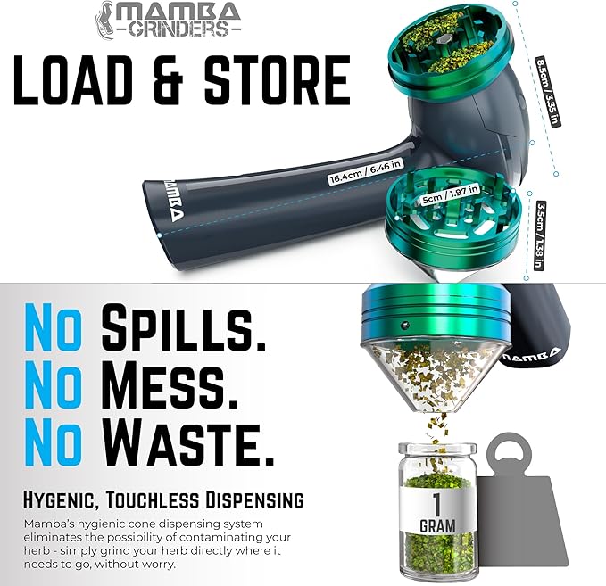 Mamba Electric Grinders – USB Rechargeable Spice & Herb Grinder, 1g Portable Metal Grinder for Herbs, Quick & Easy-to-Use Spice Mill for Kitchen