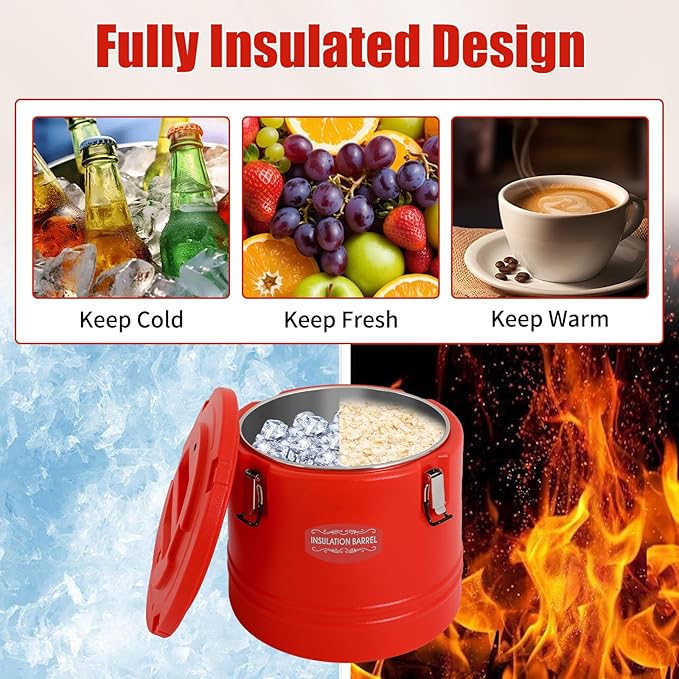 Insulated Soup Container 7.9 Gallon Commercial Food Warmer for Hot&Cold Food, Hot Box for Catering, Food Cooler Soup Carrier for Restaurant, Canteen 6H Insulation Time