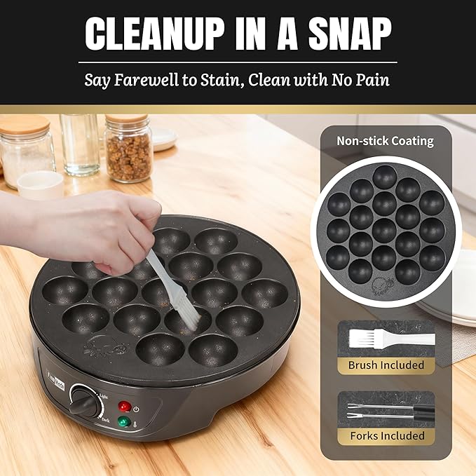 Takoyaki Maker Pan with Temperature Control, Tools and Recipes, Make 18 Japanese Octopus Balls at once, Easy to Use and Store
