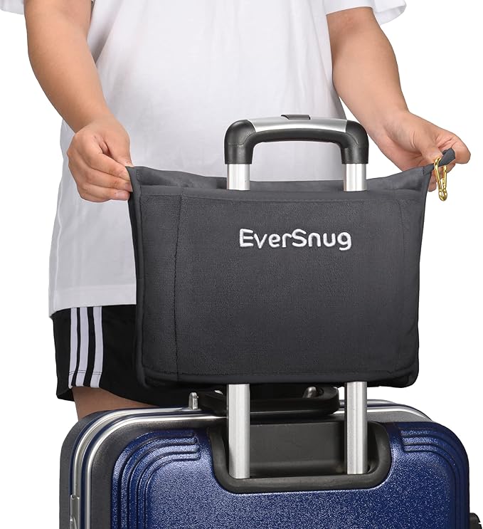 EverSnug Travel Blanket and Pillow Value Bundle - 2 in 1 Airplane Blanket with Soft Bag Pillowcase, Hand Luggage Sleeve and Backpack Clip | Color Includes Black & Grey