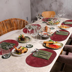 ADRIMER Placemats, Heat Resistant Oval Placemats Set of 12 Washable 12 x 17 Inch, Waterproof Table Mats, Wipeable Pu Place Mats for Kitchen, Dining Room, Wine Red