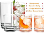 Elegant Acrylic Drinking Glasses [Set of 16] Attractive Clear Plastic Tumblers - Unbreakable Drinkware Set Ideal for Indoor and Outdoor - Kid Friendly