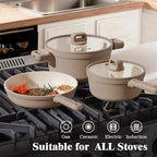 SENSARTE 20Pcs Pots and Pans Set Nonstick, Ceramic Cookware Set Non Stick, Non-toxic Healthy Kitchen Cooking Set, Induction Compatible, Dishwasher Safe, PFAS/PTFE/PFOA Free, TAUPE