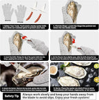 Oyster Shucking Knife Set of 2 with Cut Resistant Glove, Stainless Steel Oyster Opener Tool, Wood Handle Shellfish Shucker for Oysters Clams Scallops Mussels Seafood Tools