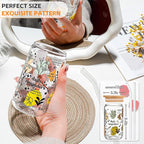 DWTS DANWEITESI Glass Cups with Lids and Straws with Design 4 pcs（Daily Reminder）,Clear Glass Cups 16 oz-Glass Tumbler,Cute Design Glass Iced Coffee Cups Mental Health Positive