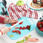 Baketivity Kid Safe Plastic Knives for Real Cooking with Cutting Board, Peeler for Kitchen - Knife Set with Blunt Tip, Dishwasher Safe, BPA Free Kids Knives for Cutting