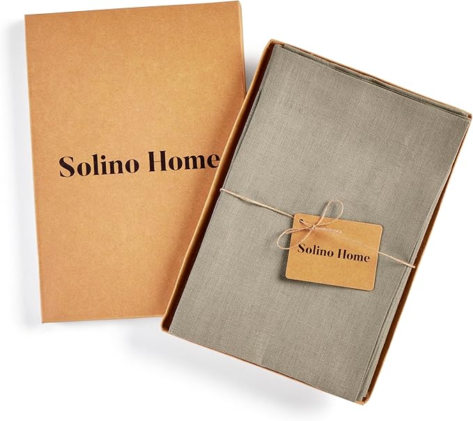 Solino Home Linen Napkins Set of 4-100% Pure Linen Vintage Khaki Dinner Napkins Cloth 20 x 20 Inch - Fete, Handcrafted and Machine Washable