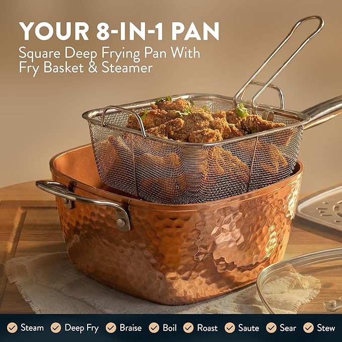 Gotham Steel Hammered 20 Pc Ceramic Cookware Set Nonstick, True Ceramic Pots and Pans Set Non Stick with Deep Square Pan Set & Bakeware Set, Non Toxic PFOA PFOS Free, Oven & Dishwasher Safe