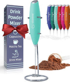 Elementi Drink Mixer Handheld - Electric Drink Stirrer for Powder Drinks - Protein Powder Mixer Wand & Frother - Hand Frother with Stand (Mint Green)