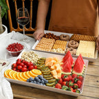 6 Pack, 16" x 11" Large White Serving Trays Set - Reusable Plastic Serving Platters for Cookie, Appetizer, Charcuterie, Snack, Dessert, Party Food Display - Stackable Kitchen CounterTop Tray, BPA Free
