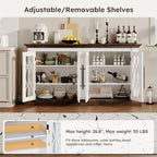 60 inch Farmhouse Buffet Sideboard Cabinet with 4 Glass Doors, Coffee Wine Bar Storage Cabinet, Buffet Table with Adjustable Shelves for Dining Room, Kitchen, Living Room