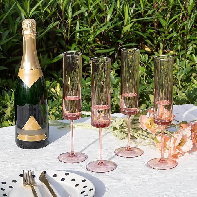 50 PCS Pink Champagne Flutes Plastic 5.4 OZ Clear Acrylic Champagne Flutes Sparkling Wine Glasses Wedding Table Decorations Reusable For Valentines Toasting Engagement Party Supplies