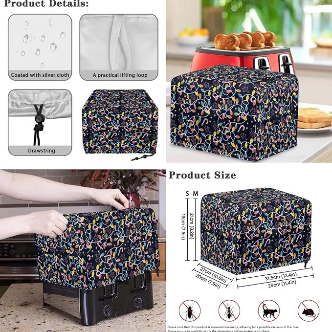 Christmas String Lights Blender Slow Cooker and Toaster Cover 2 Slice Kitchen Accessories Set for Coffee Maker, Stand Mixer & Microwave Counter Decor 3PCS