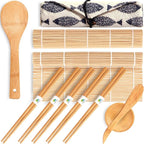 SmileTools No Plastic Bamboo Sushi Making Kit, Sushi Roller, 2 Bamboo Sushi Rolling Mats, 5 Pairs Chopsticks, Sauce Dish, Rice Paddle - Natural Sushi Maker Set for Beginners DIY Sushi at Home