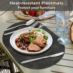 ADRIMER Placemats, Heat Resistant Oval Placemats Set of 4 Washable 12 x 17 Inch, Waterproof Table Mats, Wipeable Pu Place Mats for Kitchen, Dark Grey