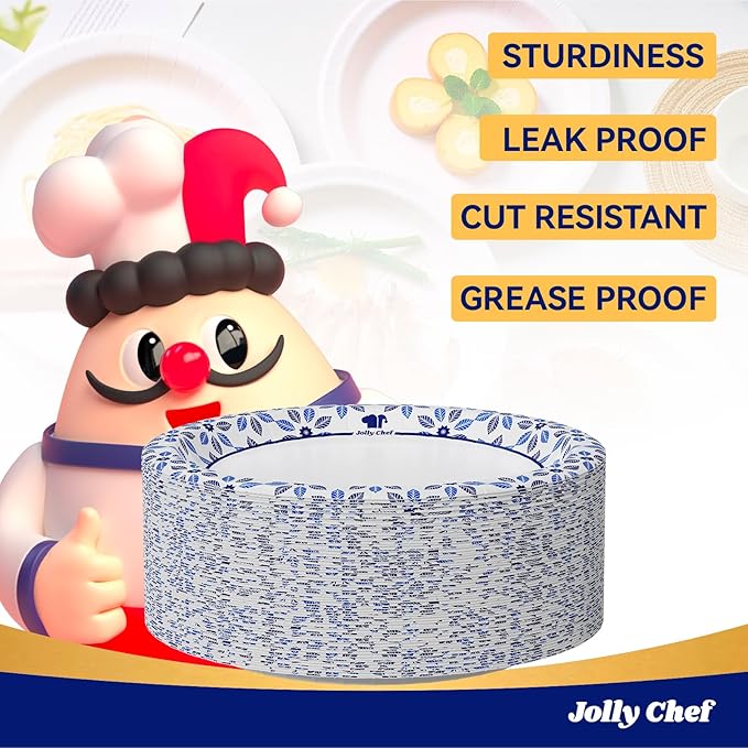 JOLLY CHEF 7 inch Disposable Paper Plates 150 Count, Soak Proof, Cut Proof, Heavy Duty Paper Plates for Everyday Use
