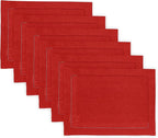 Solino Home Linen Cloth Placemats Set of 6-100% Pure Linen Hemstitch Red Placemats 14 x 19 Inch - Classic Hemstitch Table Place Mats for Valentines, Winter, New Year