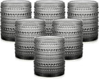 ZMOWIPDL Vintage Glassware Drinking Glasses Set of 6,12 oz Hobnail Glass Cups,Embossed Grey Water Tumbler,for Beer,Cocktail,Whiskey,Juice and Various Mixed Drinks- 1 Cleaning Brush