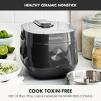 GreenPan Rice Cooker, 8 Cups Cooked (4 Uncooked), Low-Carb & Soup Mode,10 ONE-TOUCH Cooking Presets, PFAS-Free Ceramic Steamer Basket, Fuzzy Logic, Auto Keep Warm, Oats, 24HR Delay Timer, Graphite