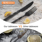 KINGSTONE Black Silverware Set, Luxury 20 Piece Flatware Set for 4, 18/10 Stainless Steel Cutlery Set with Diamond Cut Pattern for Kitchen, Home, Wedding, Party, Mirror Polished and Dishwasher Safe