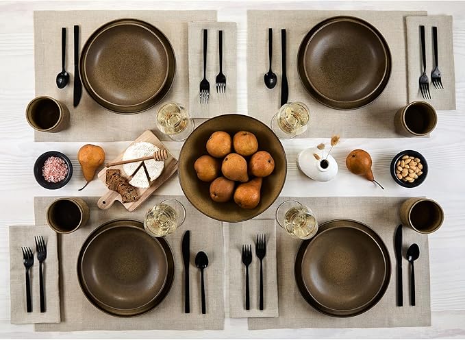 Solino Home Linen Natural Placemats Set of 6-100% Pure Linen Placemats 14 x 19 Inch for Holiday, New Year - Fete