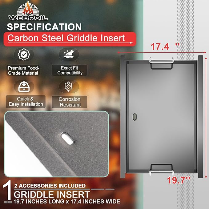 Spirit E-325 Flat Top Griddle Insert for Weber GS4 Spirit II & I 200 Grills, Full Size Griddle Plate for Weber Spirit E-210 S210 E-220 S-220 S-210 S-215 Grill Parts, for Weber 7637 Grates Carbon Steel