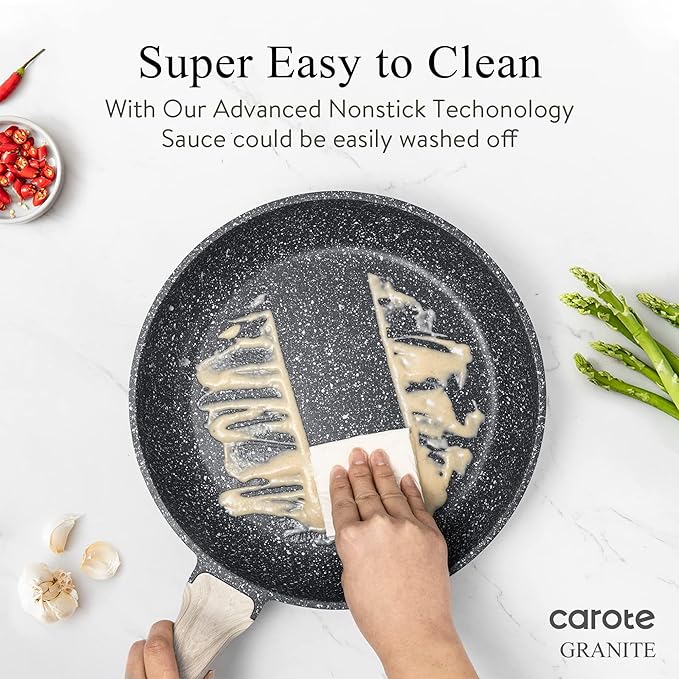 CAROTE 26Pcs Pots and Pans Set, Nonstick Cookware Sets, Granite Induction Cookware Non Stick Cooking Set w/Frying Pans & Saucepans(PFOS, PFOA Free)