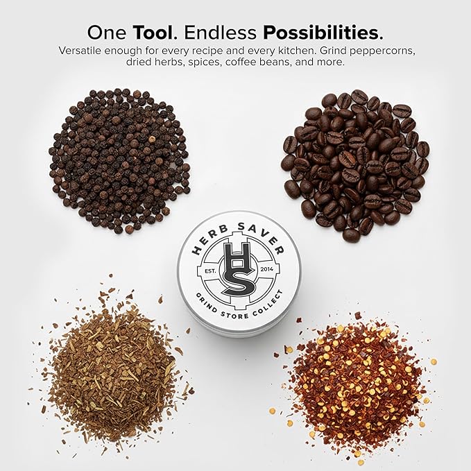 HerbSaver 2.5 Inch Aluminum Spice Grinder – Manual Kitchen Grinder with Sharp Teeth, Magnetic Lid, Matte Finish for Pepper, Salt and Seasonings (Silver)