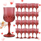 Plastic Wine Glasses, Plastic Goblets Vintage Style Cordial Unbreakable Drinking Glasses, Reusable Drinkware for Wedding Reception, Grand Event Party Supplies, Mother's Day (24, Burgundy)