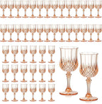 XUWAIDSGN 7oz Plastic Vintage Wine Glasses Drinking Glasses Unbreakable Wedding Glassware Crystal Water Goblets Reusable Drinkware Vintage Champagne Flutes (48, Pink)