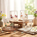 Vesici 4 Pcs Juice Glasses 14 oz Glass Cups Stemless Wine Glasses Hand Blown Drinking Cocktail Cups for Easter Christian Gifts Party Supplies(Ladybug)