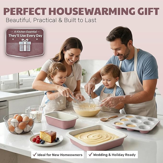Gotham Steel 6 Pc Stackable Baking Pans Set, 70% Space Saving Design, Ceramic Bakeware Sets Non Toxic Made Without PFOA PFOS, with Baking Sheet Tray, Cake & Muffin Pans, Oven & Dishwasher Safe