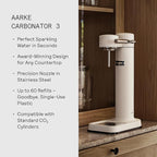 Aarke Carbonator lll, Sparkling & Carbonation Water Machine, Stainless Steel with PET BPA-Free Reusable Bottle Volume 1L/34 fl oz (Matte White)