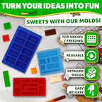 3 Pcs Silicone Chocolate Molds - Building Brick Mold Silicone Non-Stick Ice Cube Tray, Easy to Use & Clean - Designed for Candy, Chocolate, Ice, Gelatin, Soap, Jelly Shots, Cake Decorating & More Fun
