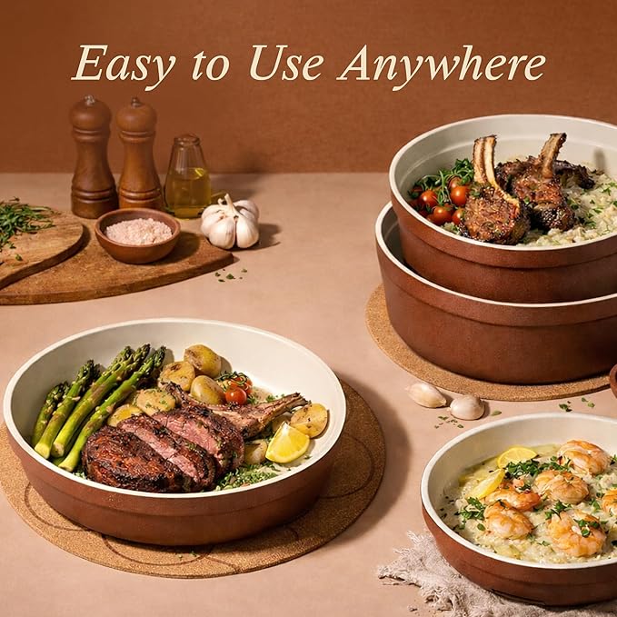 CAROTE 22Pcs Ceramic Cookware Set, Pots and Pans Set Non Stick Removable Handles, Non Toxic Cookware Oven/Dishwasher Safe, Induction Cookware, Gift Set, NonStick Cookware Set with Kitchen Essentials