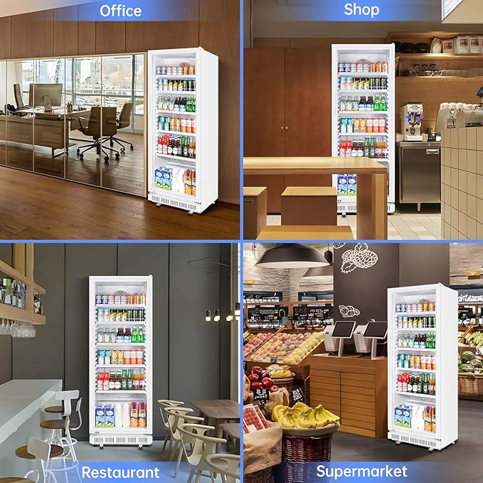 Commercial Beverage Refrigerator, 24.5 Inch 15 Cu. Ft. Drink Fridge, Display Refrigerator with Glass Door, Commercial Display Fridge with 5 Adjustable Shelves, for Shops, Restaurants, Bars