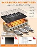 1500W Electric Indoor Grill, 3 in 1 Smokeless Korean Barbecue Grill with Net & Non-Stick Removable Plate and Velcro, Temperature Control & Dishwasher Safe, Smokeless Korean BBQ for Kitchen Party