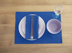Solino Home Blue Placemats Set of 4 - Cotton Linen Hemstitch Placemats 14 x 19 Inch for Holiday, New Year