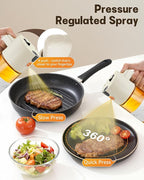 OURCABECUE Upgrade 2 in 1 Oil Sprayer for Cooking, 17oz Light-Blocking Glass Olive Oil Dispenser Bottle for Kitchen,Food-Grade Oil Mister with 8 Stickers for Salad, Frying (Brown Bottle-White Cap)