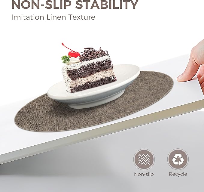 13" Round Placemats Set of 6, Reversible Faux Leather Heat Resistant Table Mats, Waterproof Oilproof Wipeable Table Protective Placemats for Vinyl, Washable for Indoor & Outdoor Use (6, Dark Coffee)